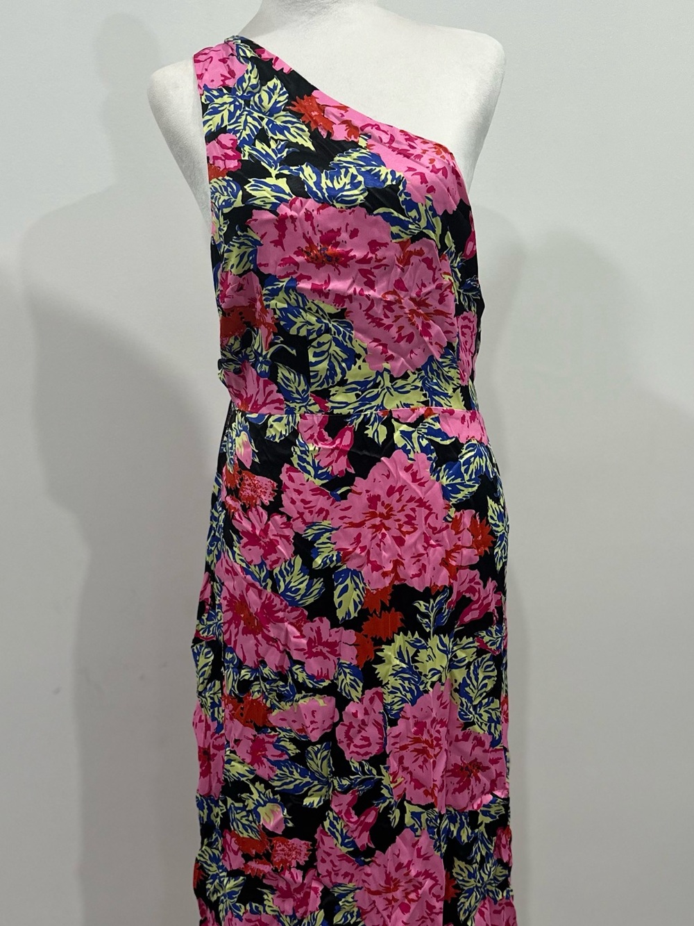 One-Shoulder Pink Floral Midi Dress